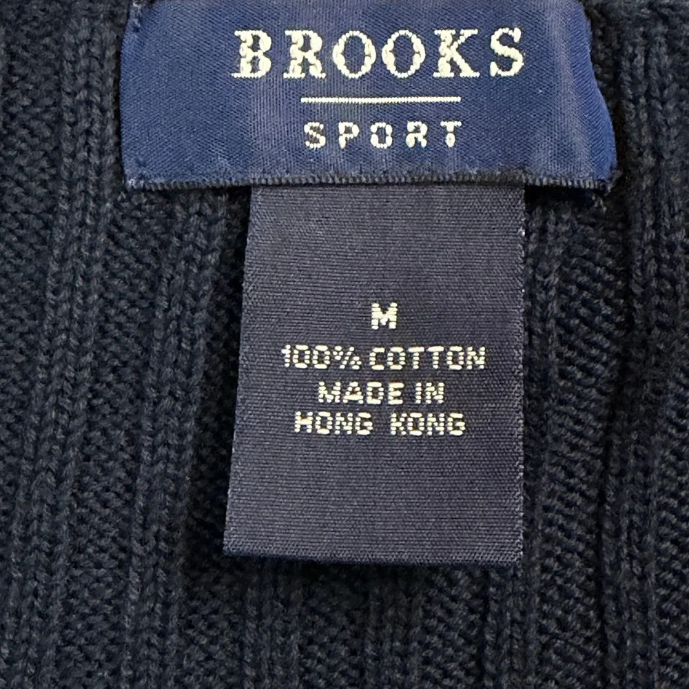 Brooks Sport Mens Navy Blue Ribbed V-Neck Cotton Sweater Size Med Long Sleeve